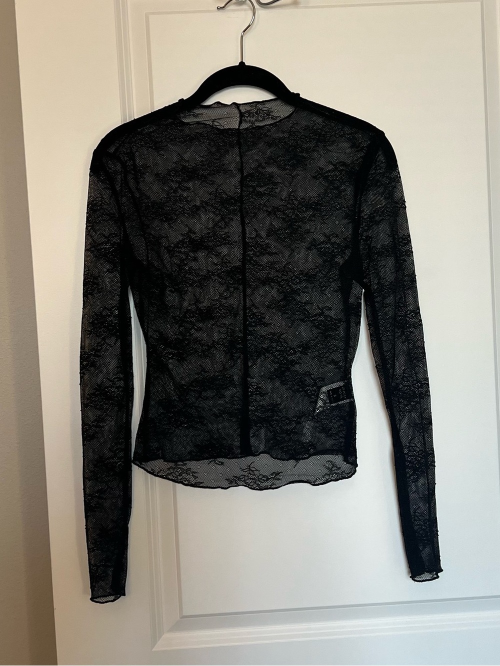 Black Lace Long Sleeve Sheer Top